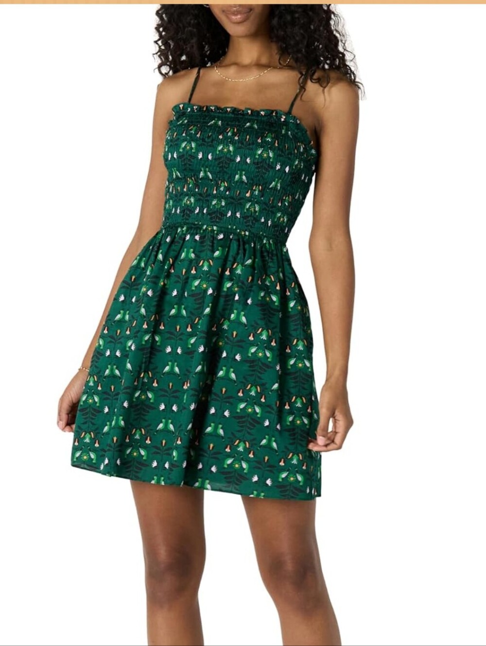 Amazon Essentials Green Floral Smocked Mini Dress